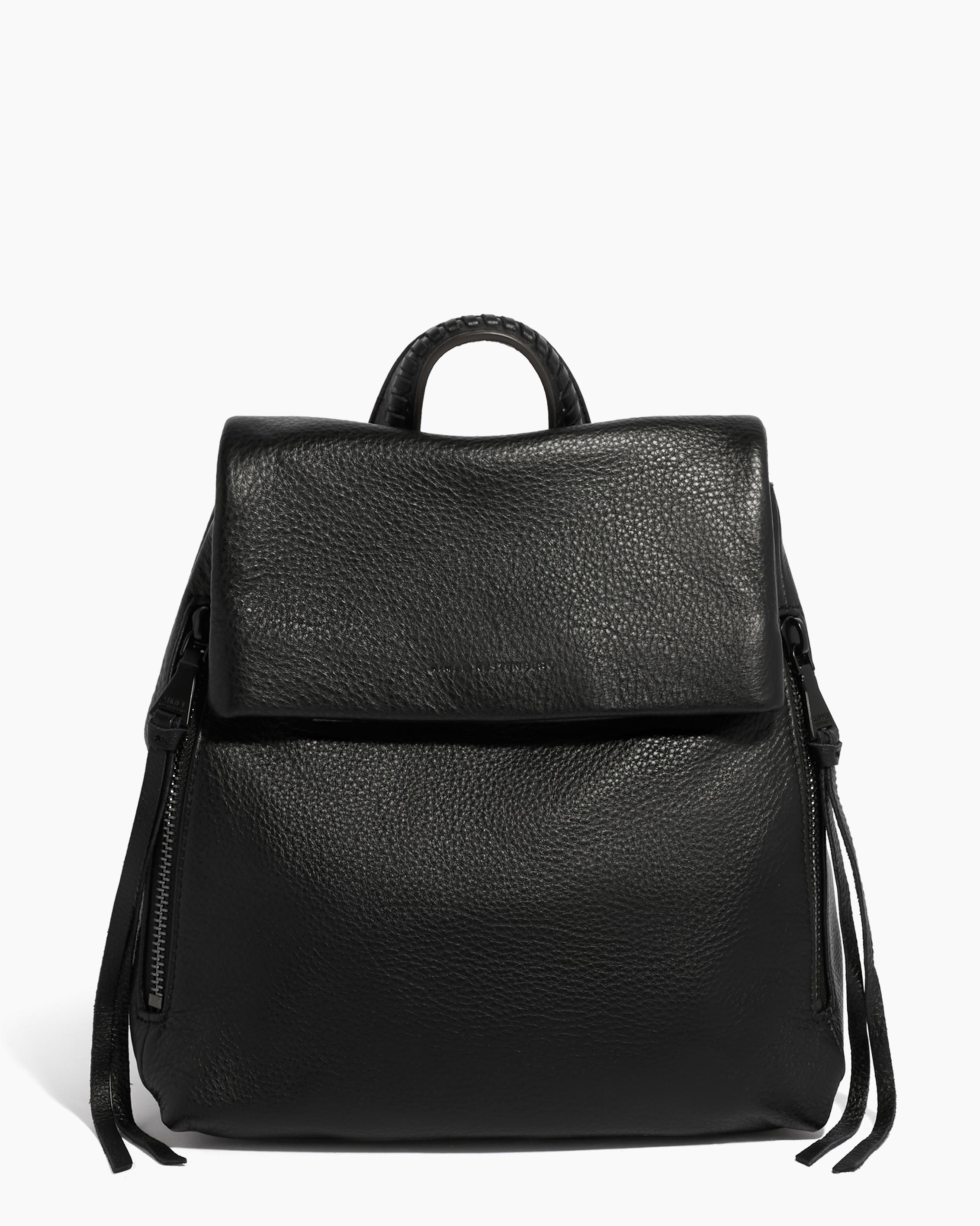 womens black leather backpack