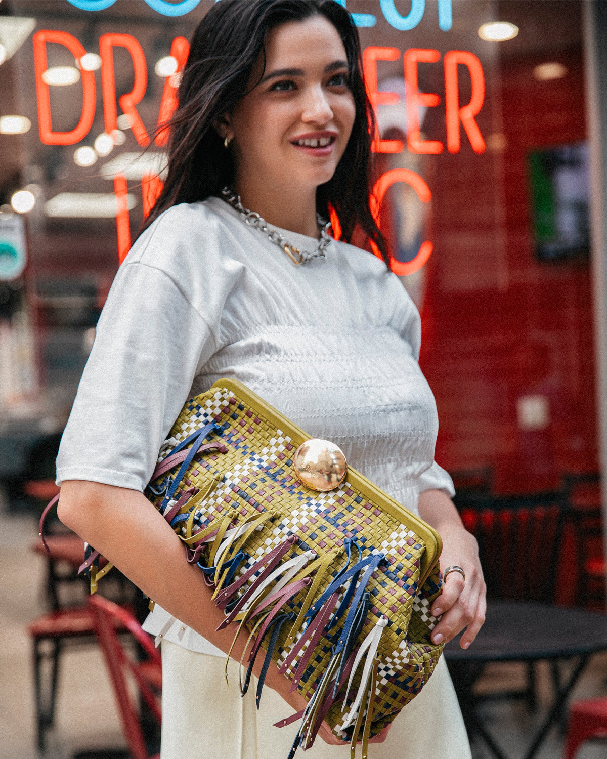 Fringe Full Circle Novelty XL Clutch Designer Leather Handbag For
