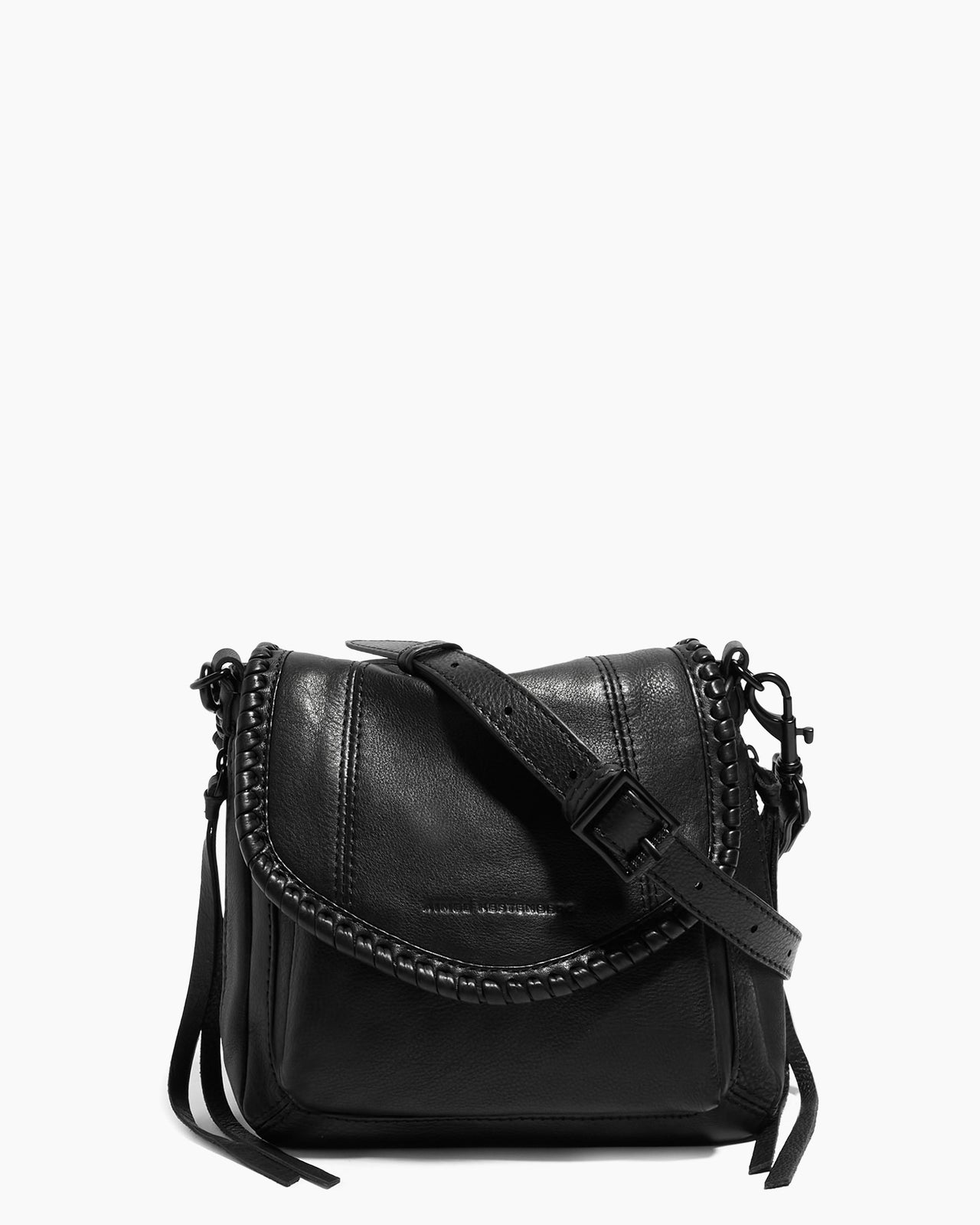 A shiny black All For Love Mini Crossbody Bag from Aimee Kestenberg on a white background.