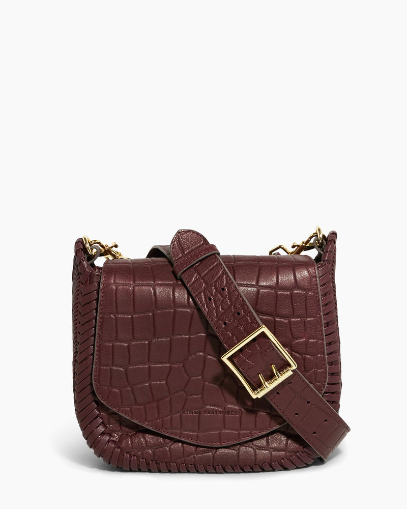 Women's Crocodile Embossed Mini Handbag Croc-effect Leather Tote Bag Top Handle, Plum