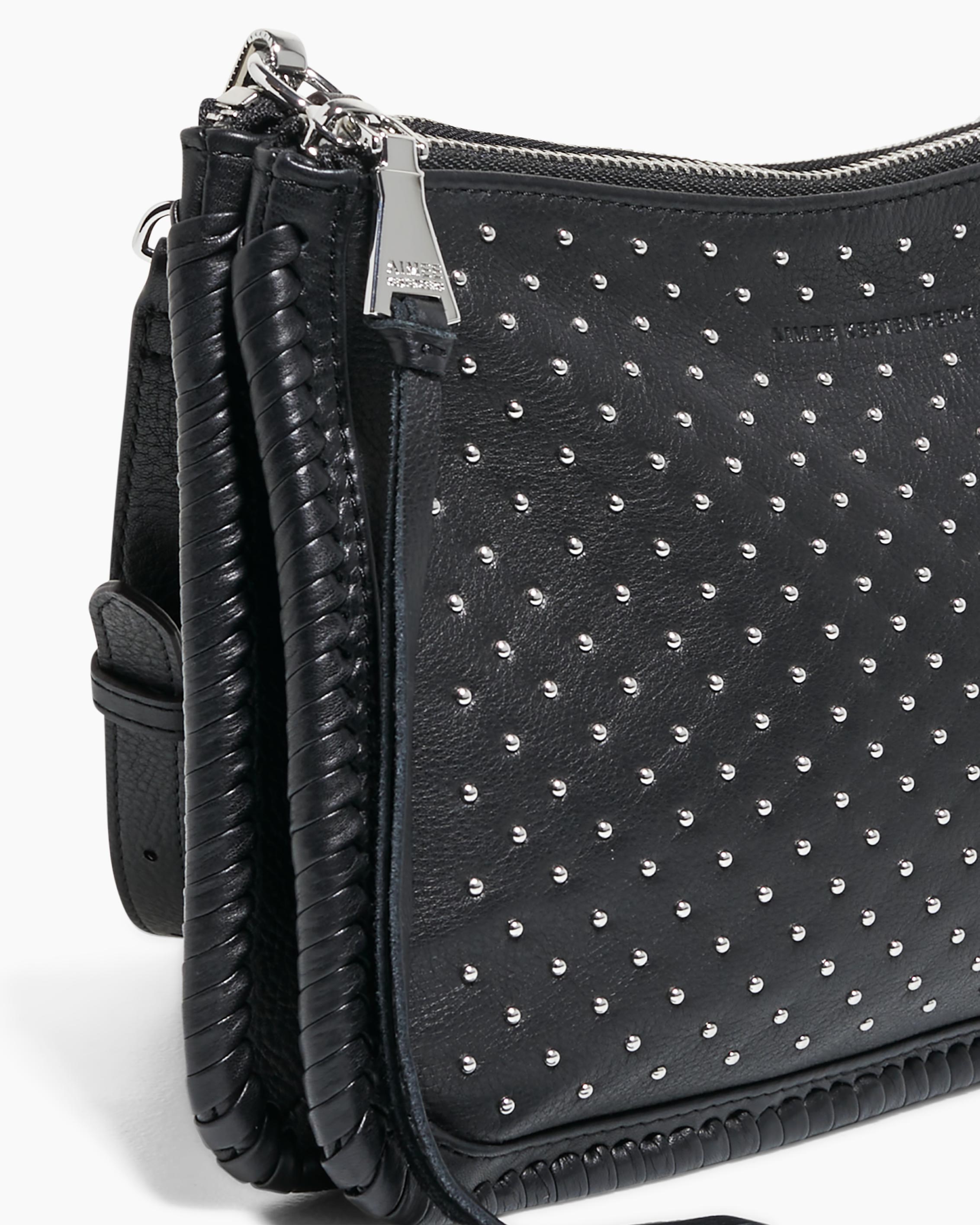 Black Famous Double Top Zip Crossbody Designer Leather Handbag For