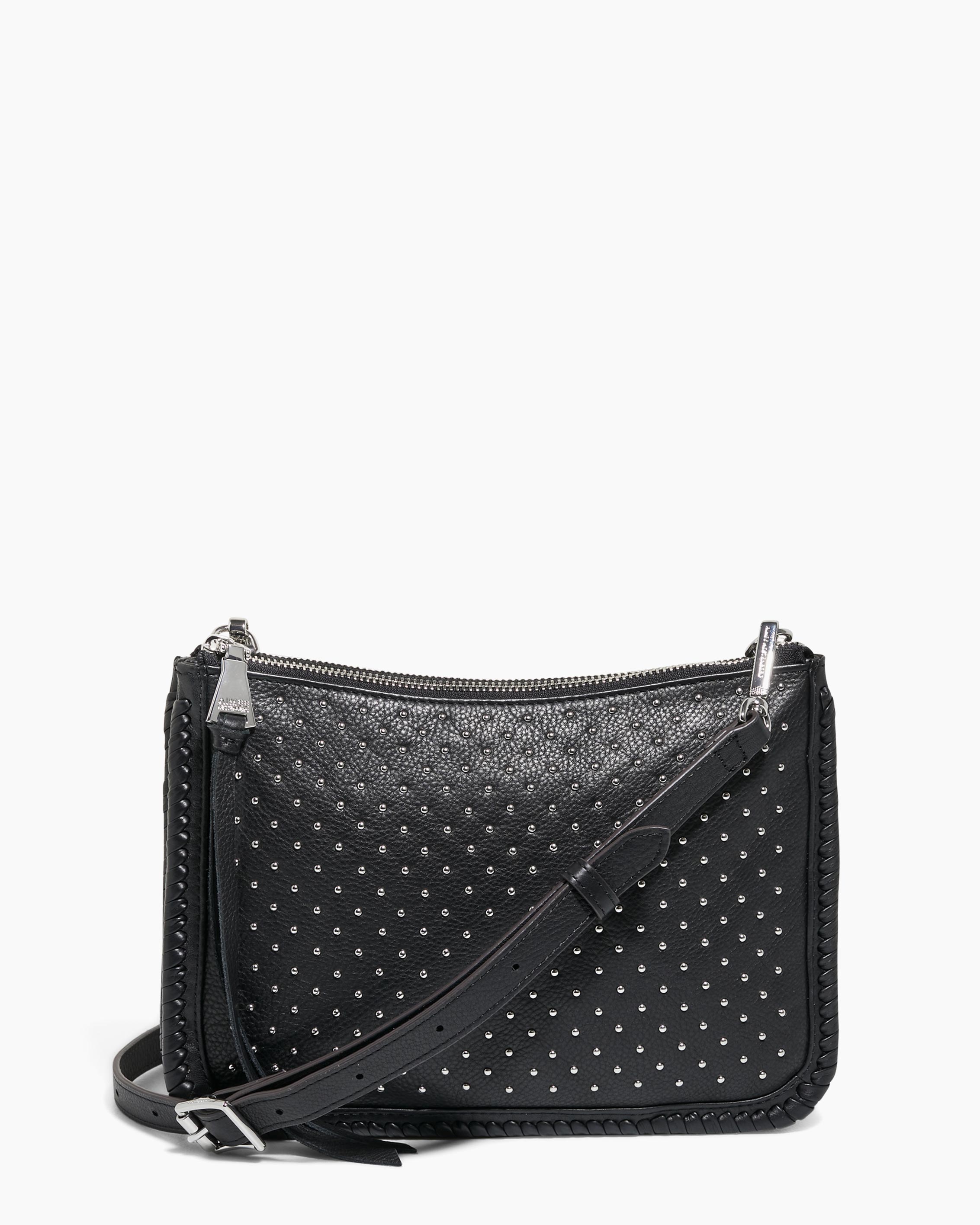 Black Famous Double Top Zip Crossbody Designer Leather Handbag For
