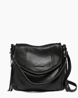 A black All For Love Zip Top Convertible crossbody bag with woven leather straps from Aimee Kestenberg on a white background