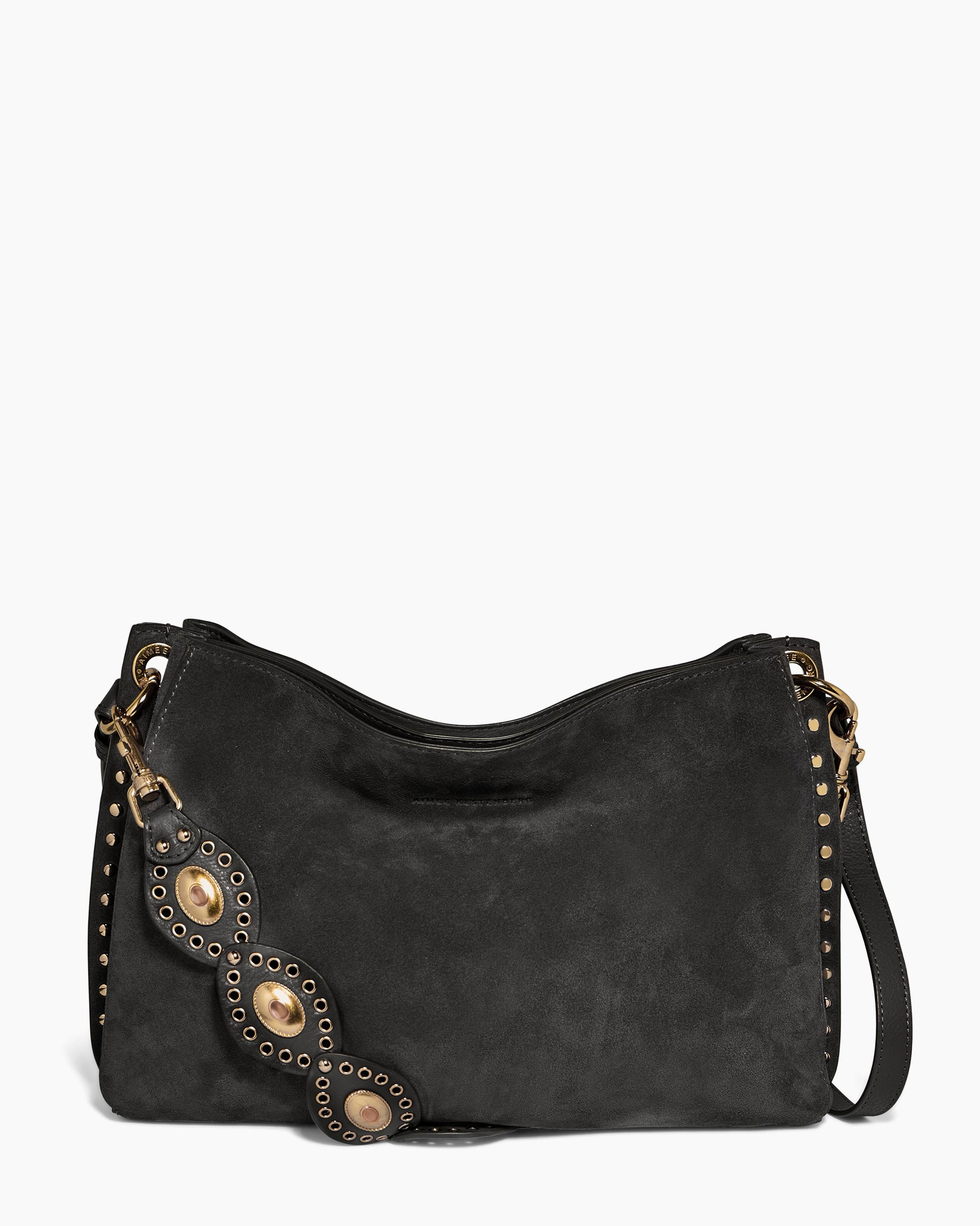 Roma Double Entry Shoulder - Black Suede | Aimee Kestenberg