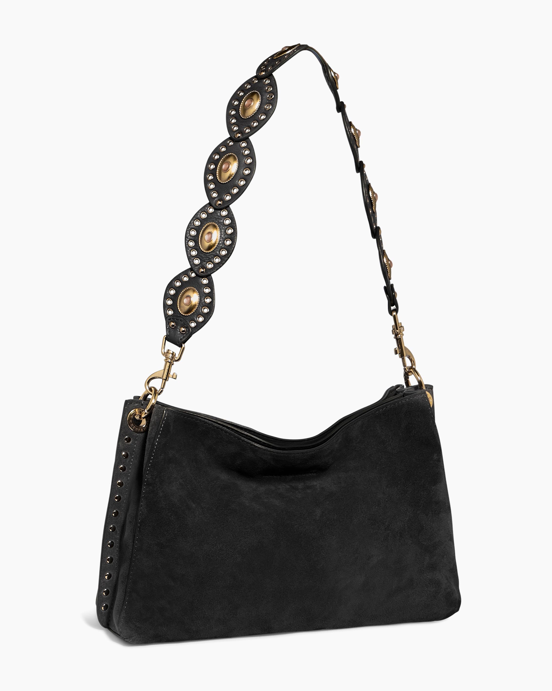 Black Roma Double Entry Shoulder Designer Leather Handbag For