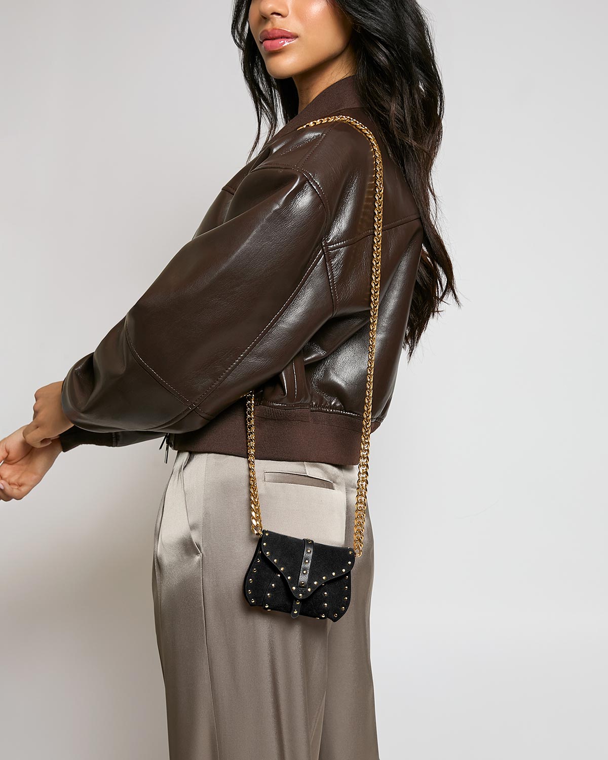 ショルダーバッグ AMERI MICRO CHAIN POUCH Black Amour Micro Crossbody Designer Leather Handbag For Women