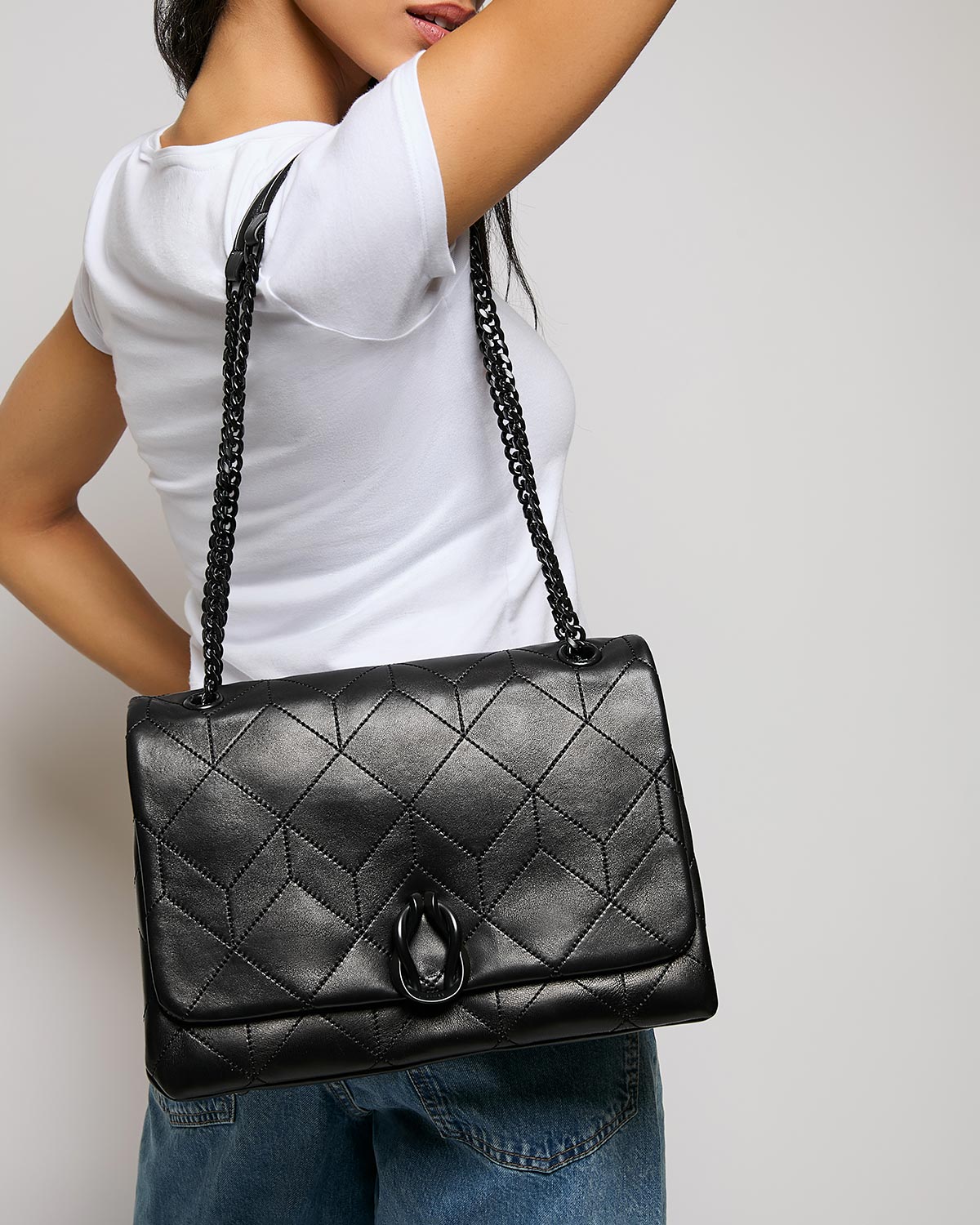 Black Unity Medium Shoulder Designer Leather Handbag For Women