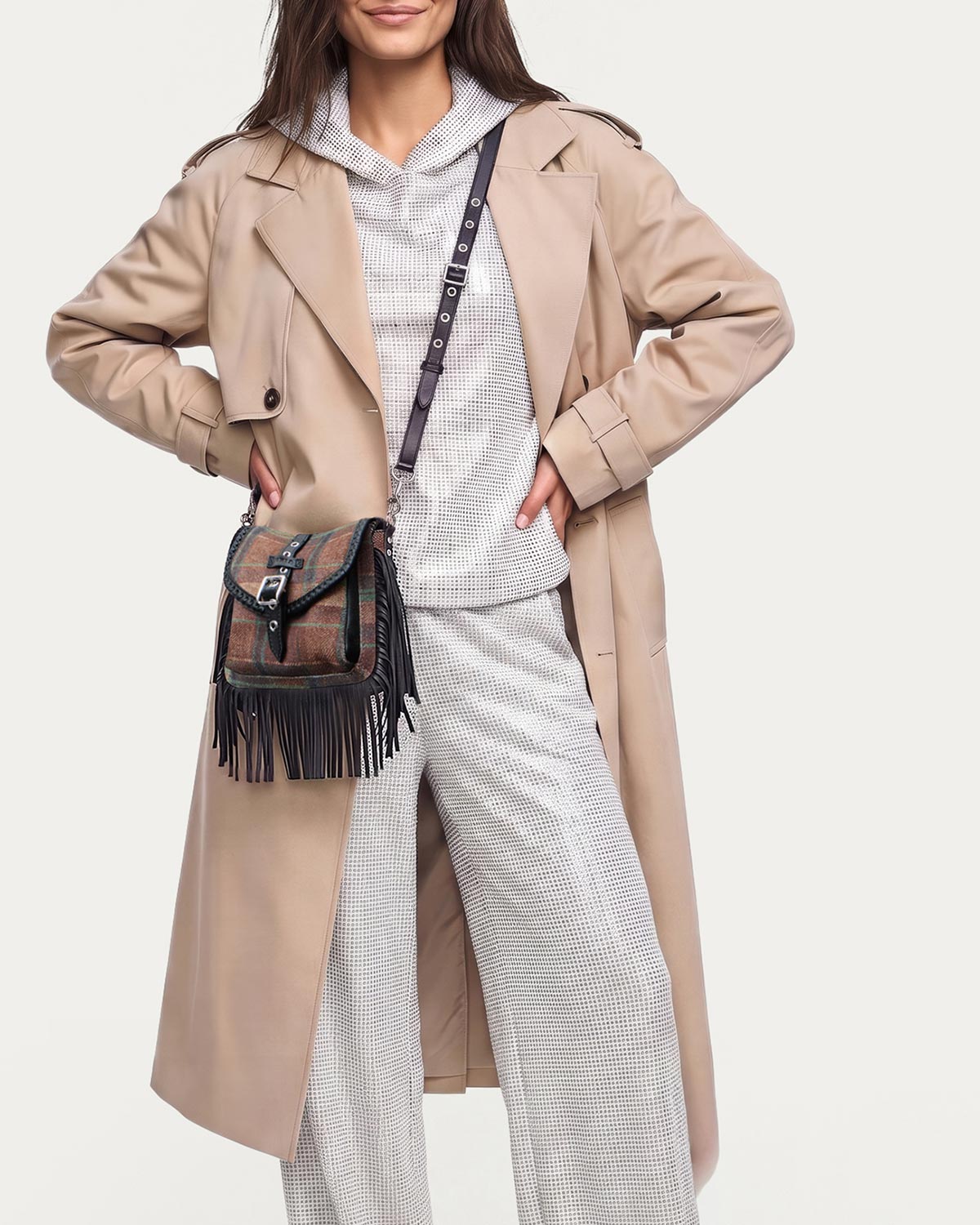 All For Love Novelty Mini Crossbody - Moto Plaid - on model