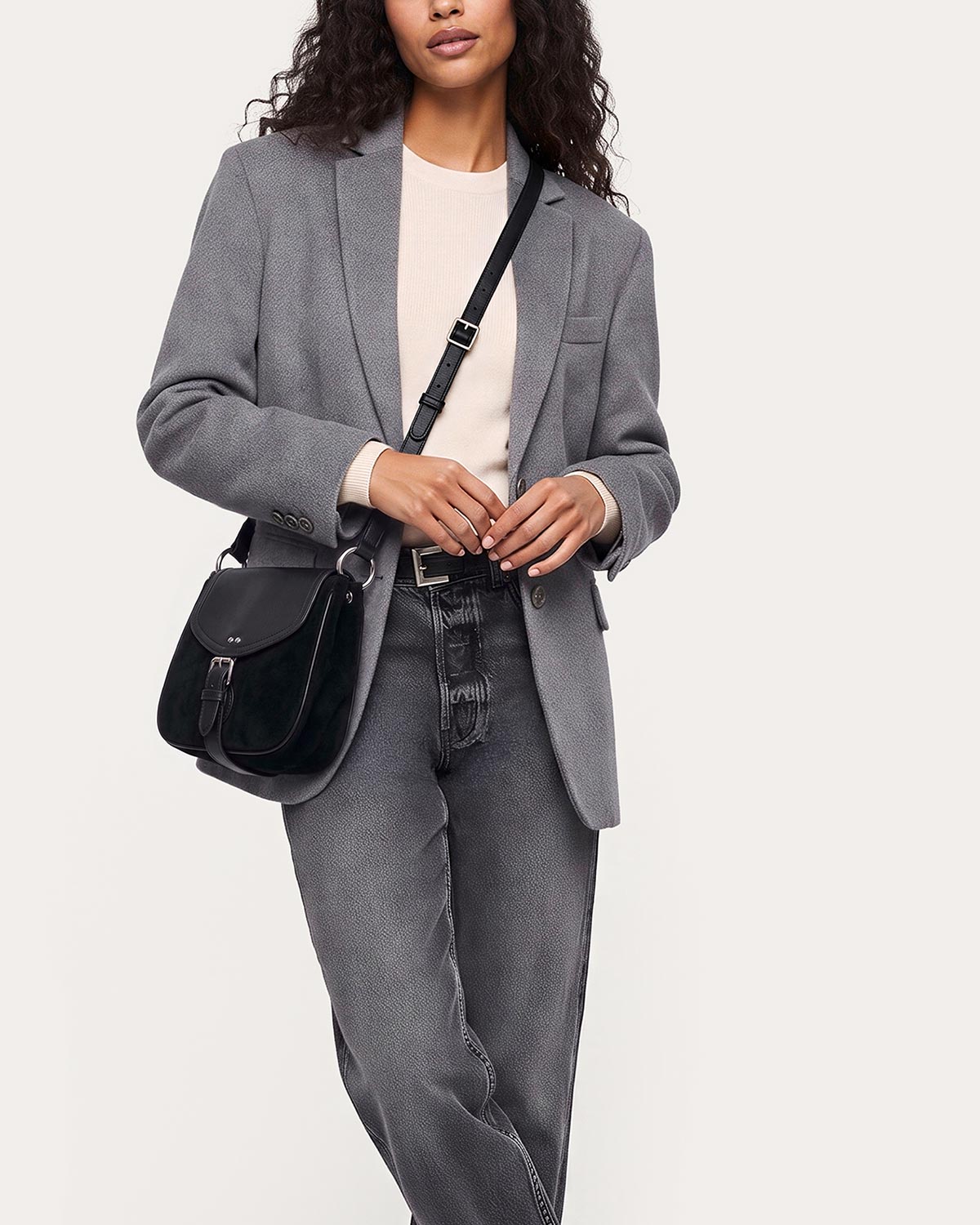Dash Mini Crossbody - Black Suede - on model
