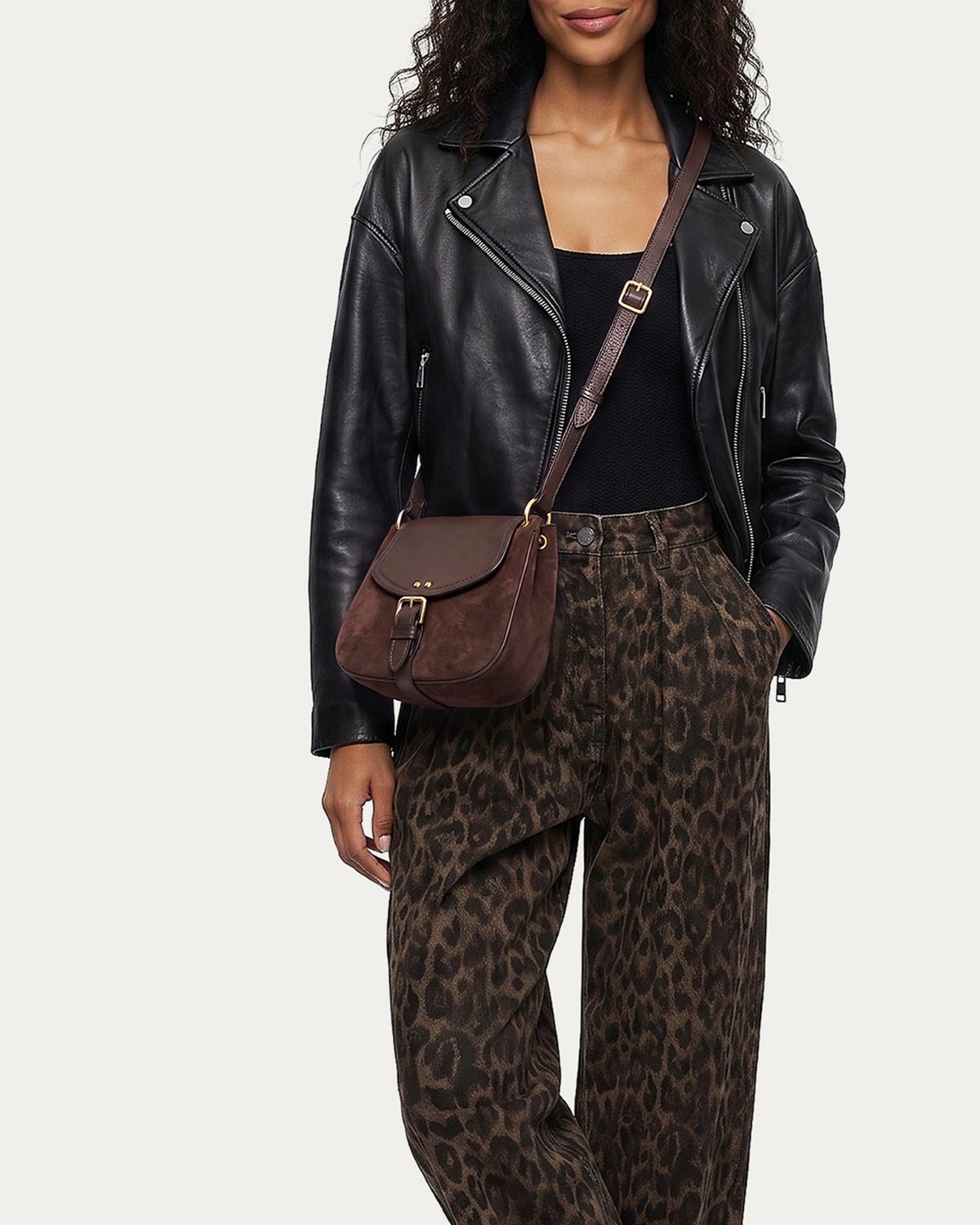 Dash Mini Crossbody - Fudge Suede - on model