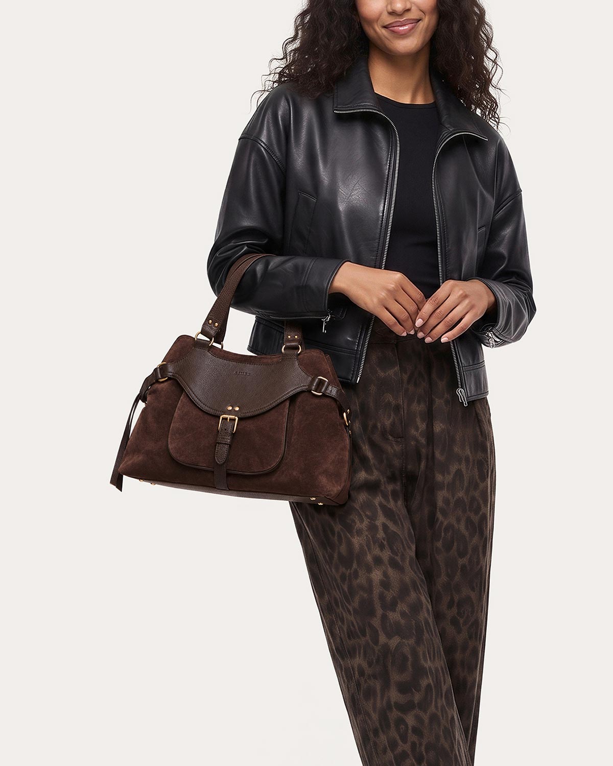 Dash Satchel - Fudge Suede - on model