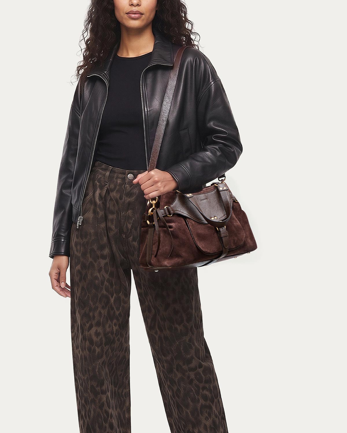 Dash Satchel - Fudge Suede - on model