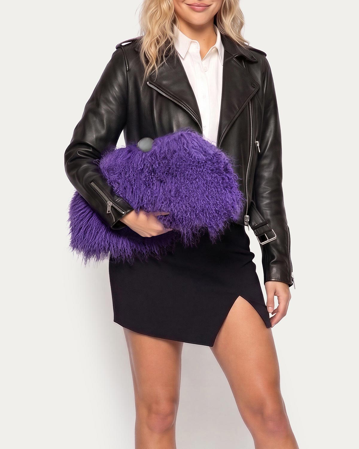 Royal Purple Mongolian Shearli Full Circle XL Clutch | AIMEE by
