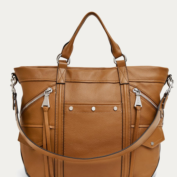 Latte Fair Game Convertible Tote Designer Leather Handbag For