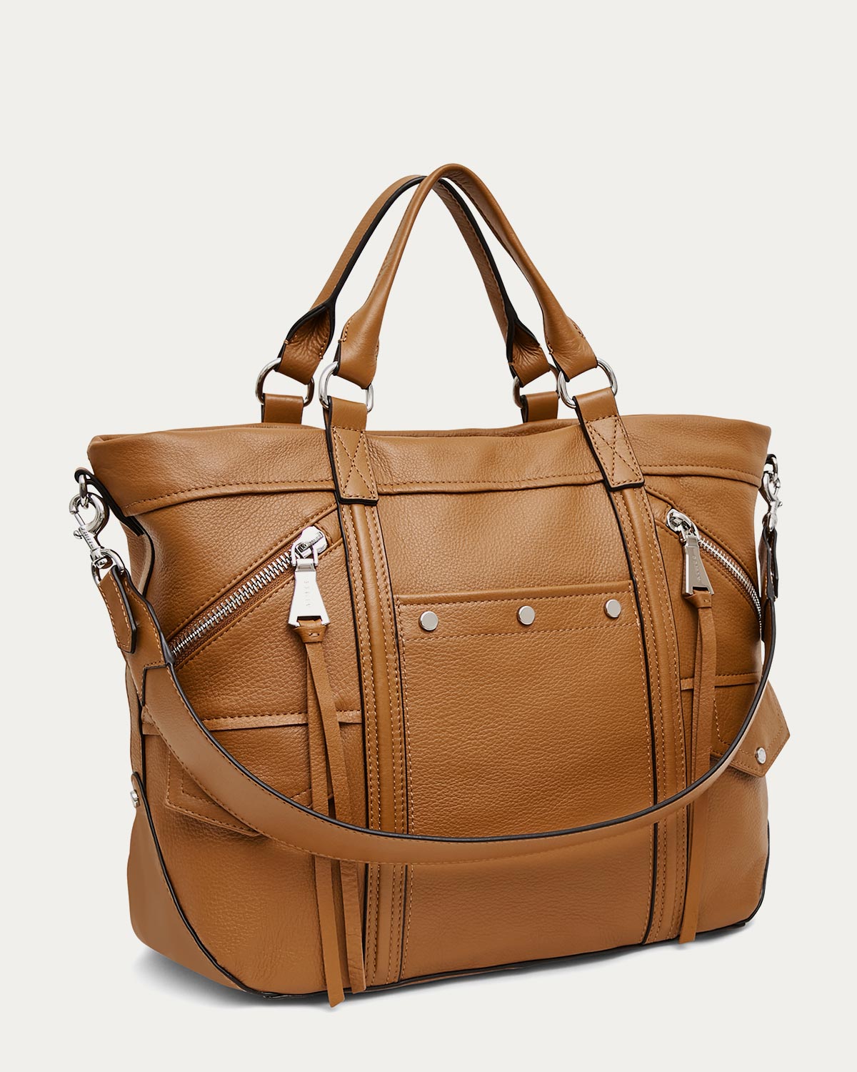Latte Fair Game Convertible Tote Designer Leather Handbag For