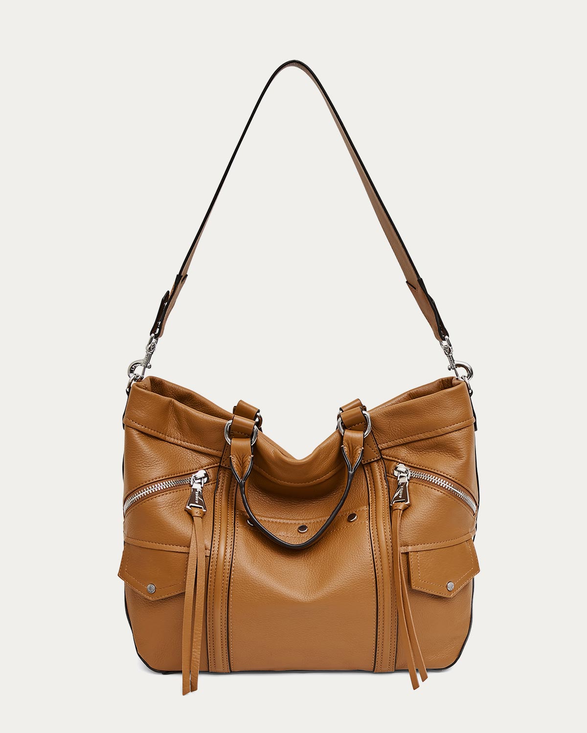 Latte Fair Game Convertible Tote Designer Leather Handbag For