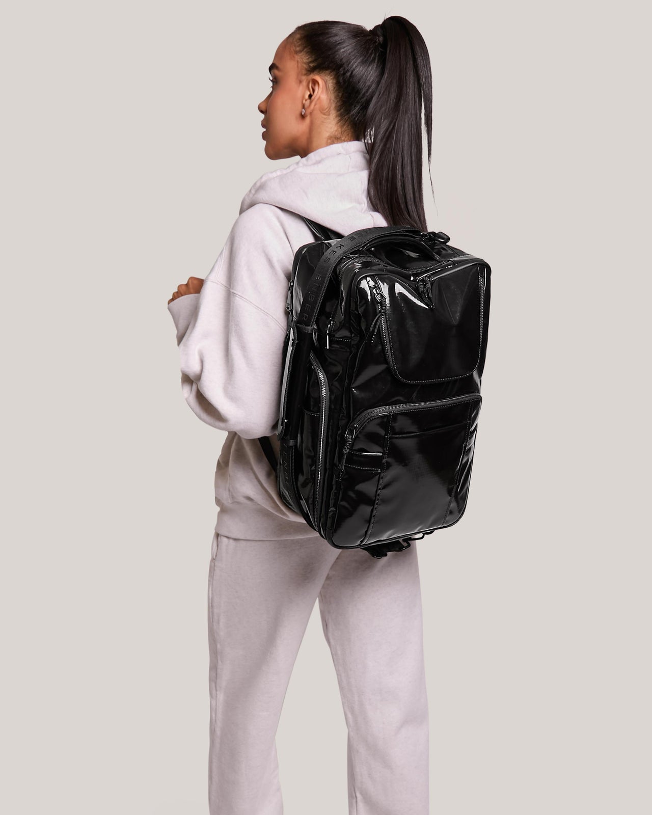 Dakota Faux Leather Travel Backpack in Black