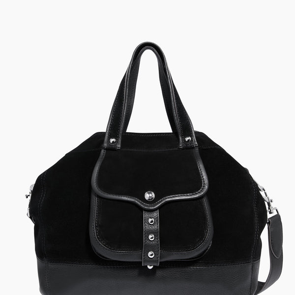 carol silver leather mini backpack with central zip Black Great Escape Convertible Shopper Designer Leather Handbag For Women