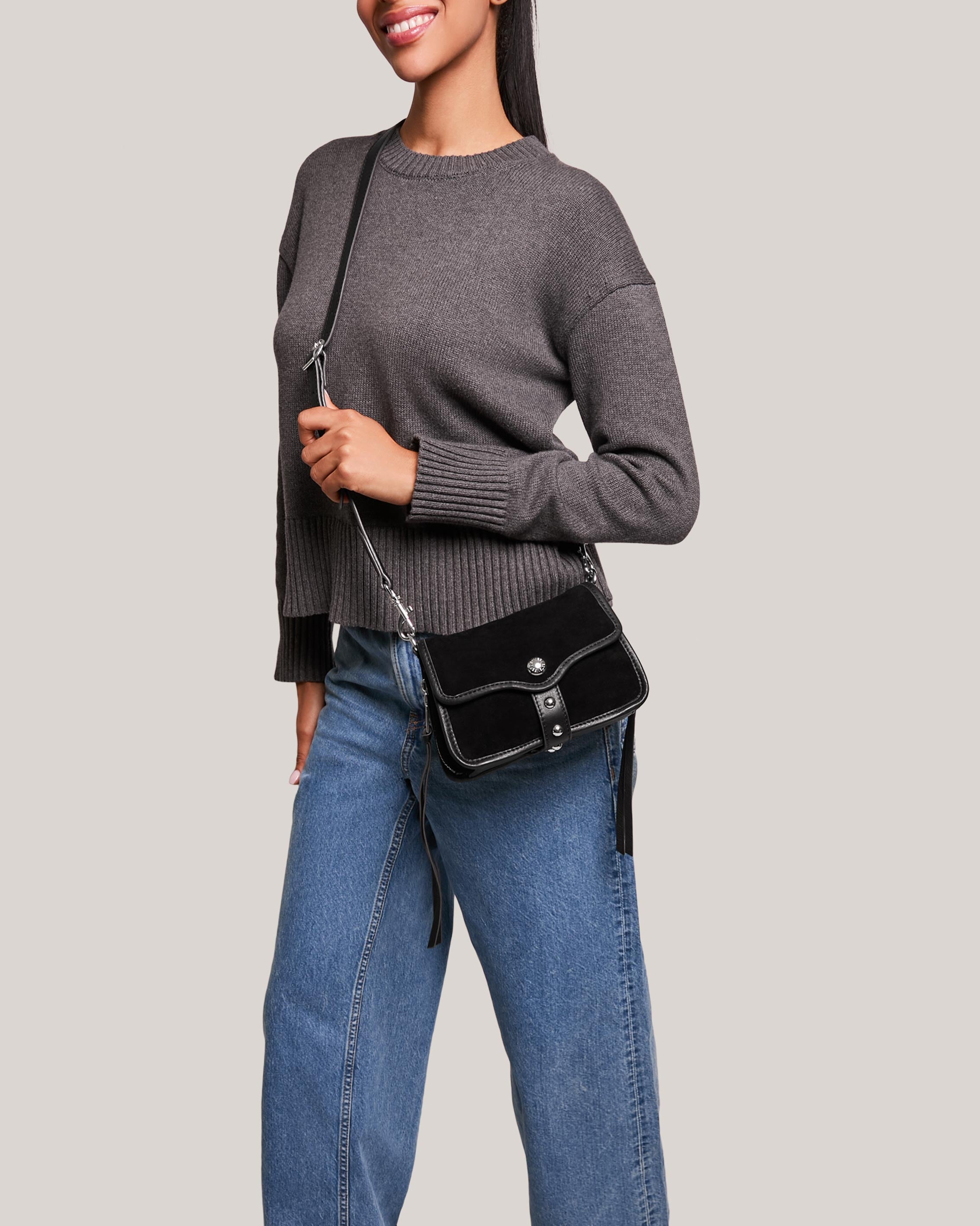 Black Great Escape Mini Crossbody Designer Leather Handbag For