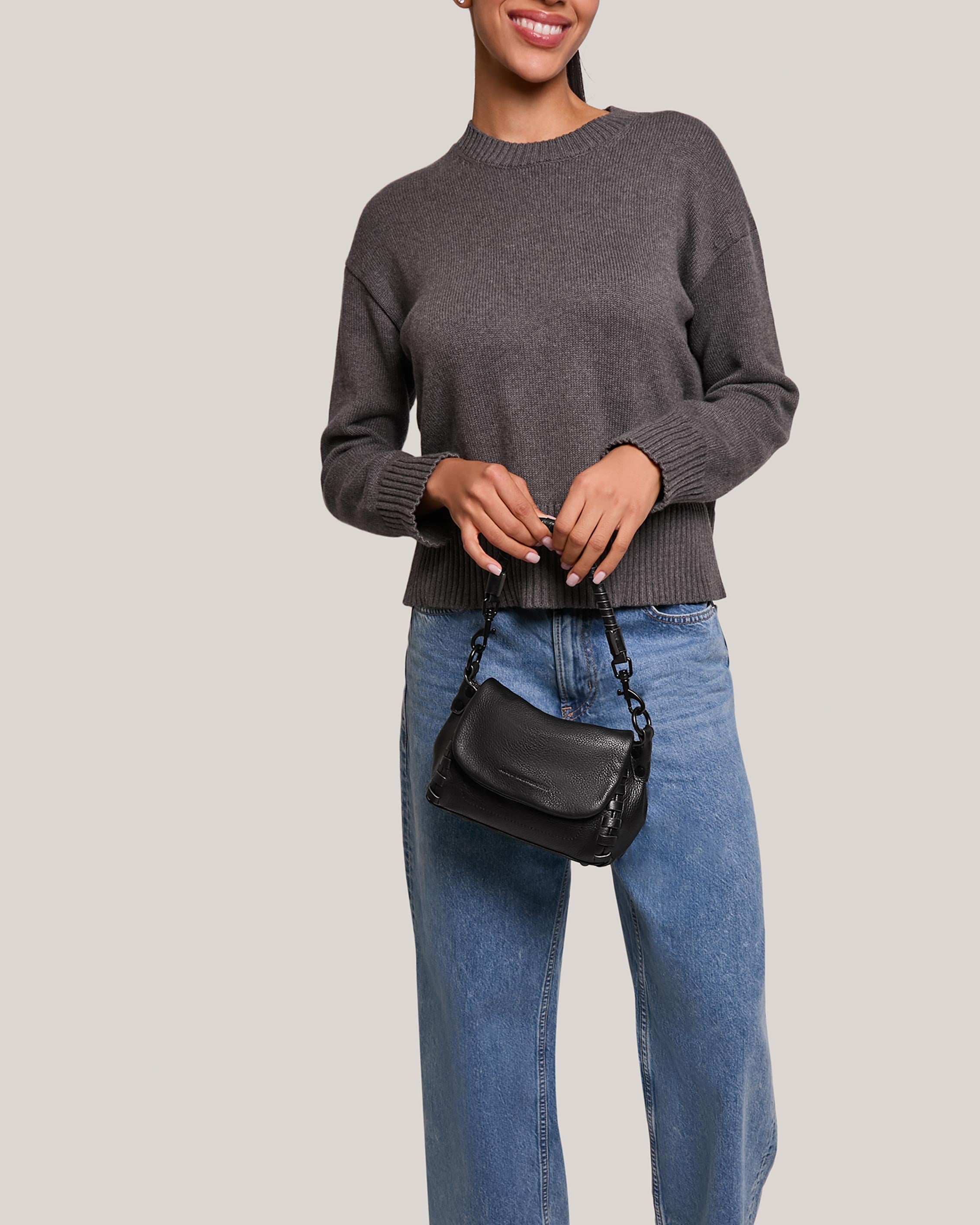 Black Zen Mini Crossbody Designer Leather Handbag For Women