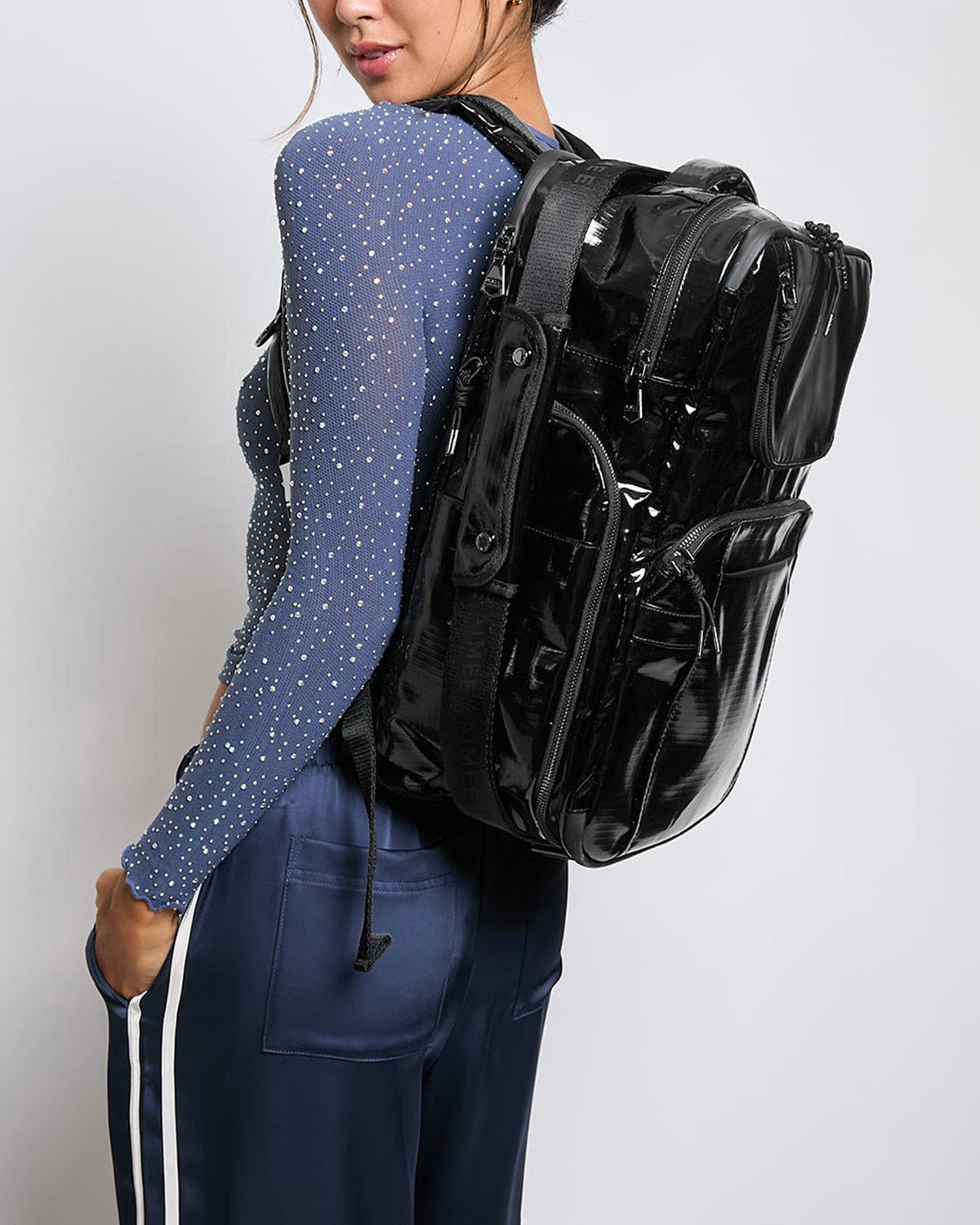 Black Dakota Nylon Backpack Designer Leather Handbag For Women
