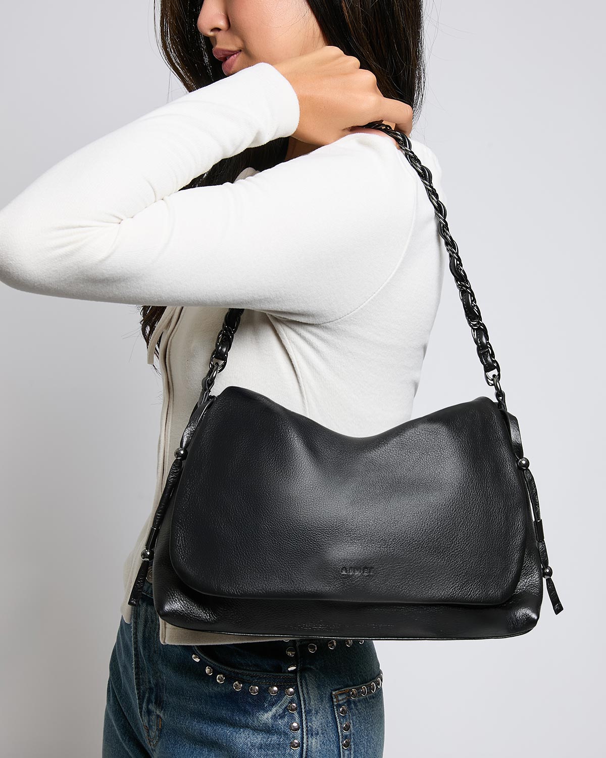 Black Lennon Convertible Crossbody Designer Leather Handbag For