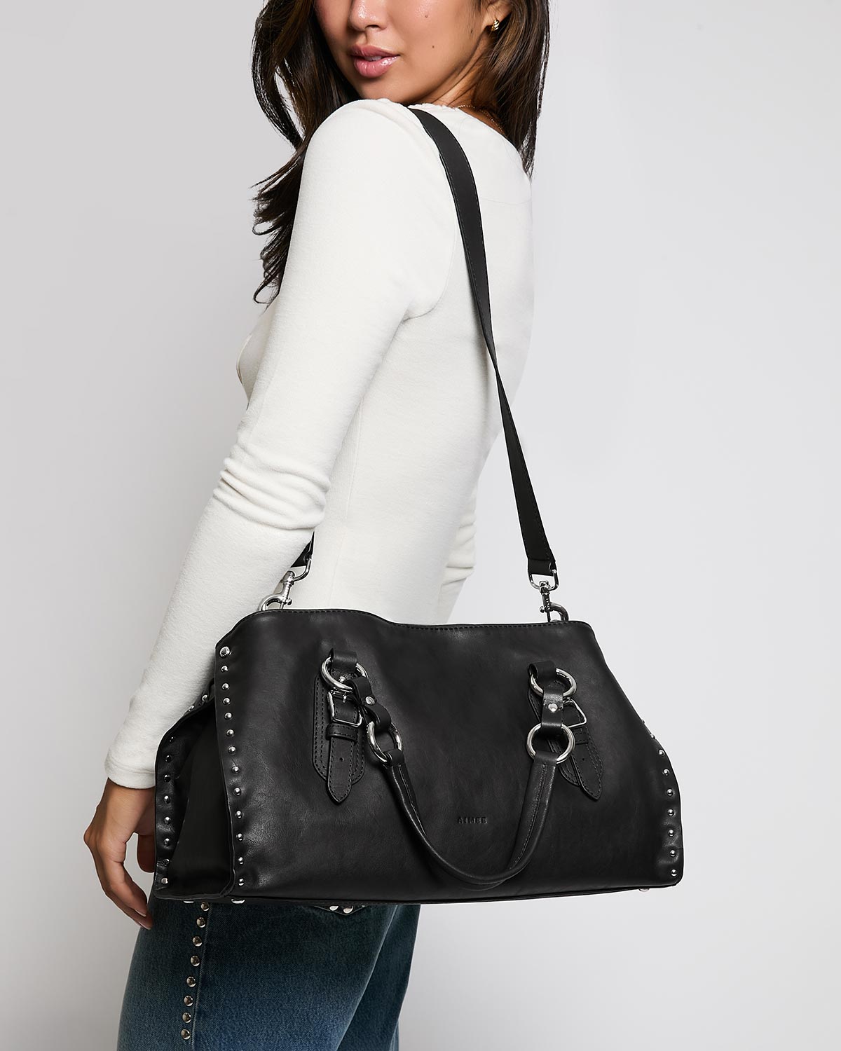 Black Rodeo Large Satchel Designer Leather Handbag For Women