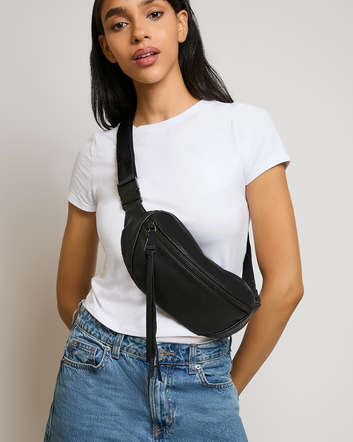 andrea maxi bum bag and mini backpack Aimee Milan Leather Belt Bag, Womens, Black