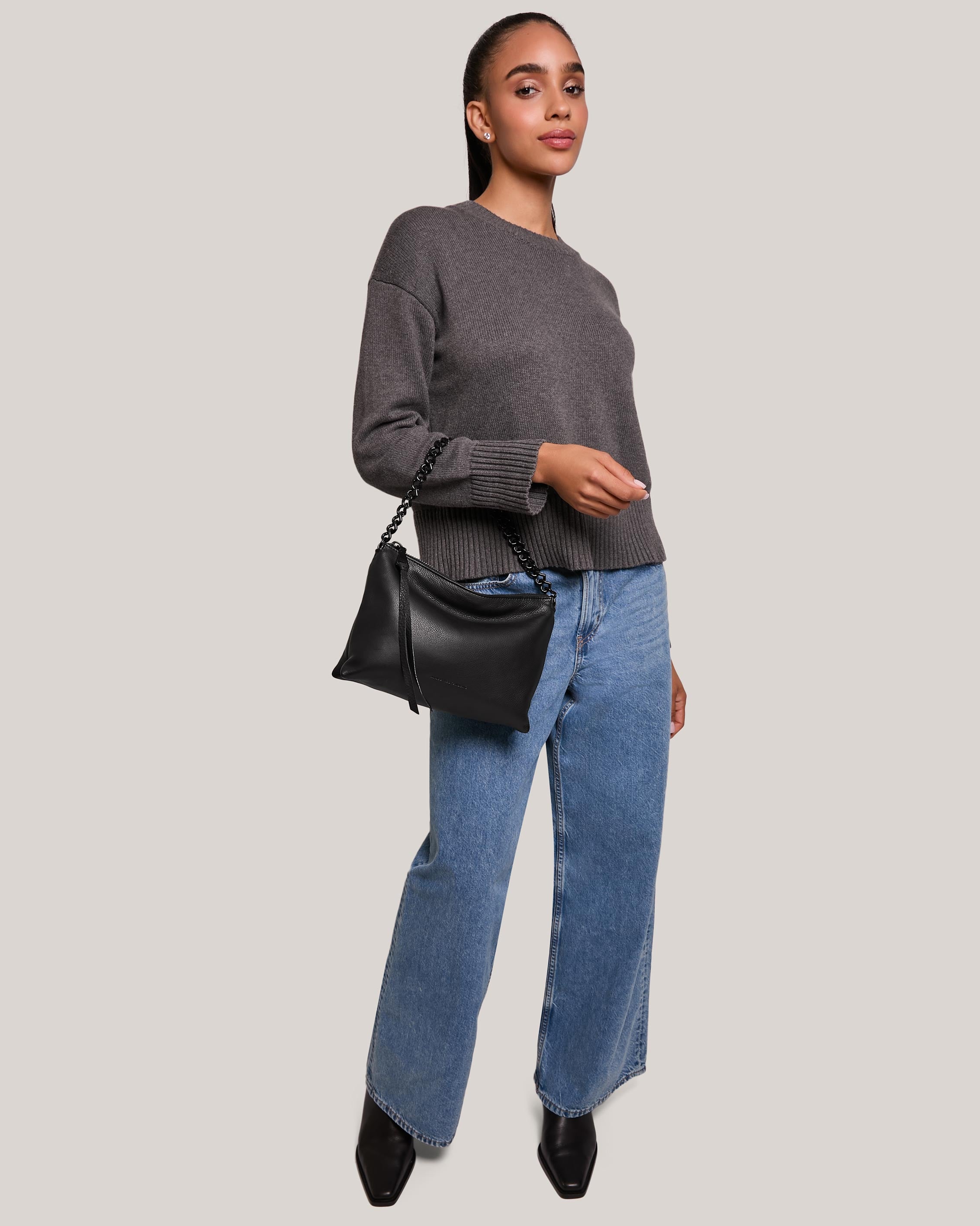 Black Mystro Heart Chain Convertible Crossbody Designer Leather