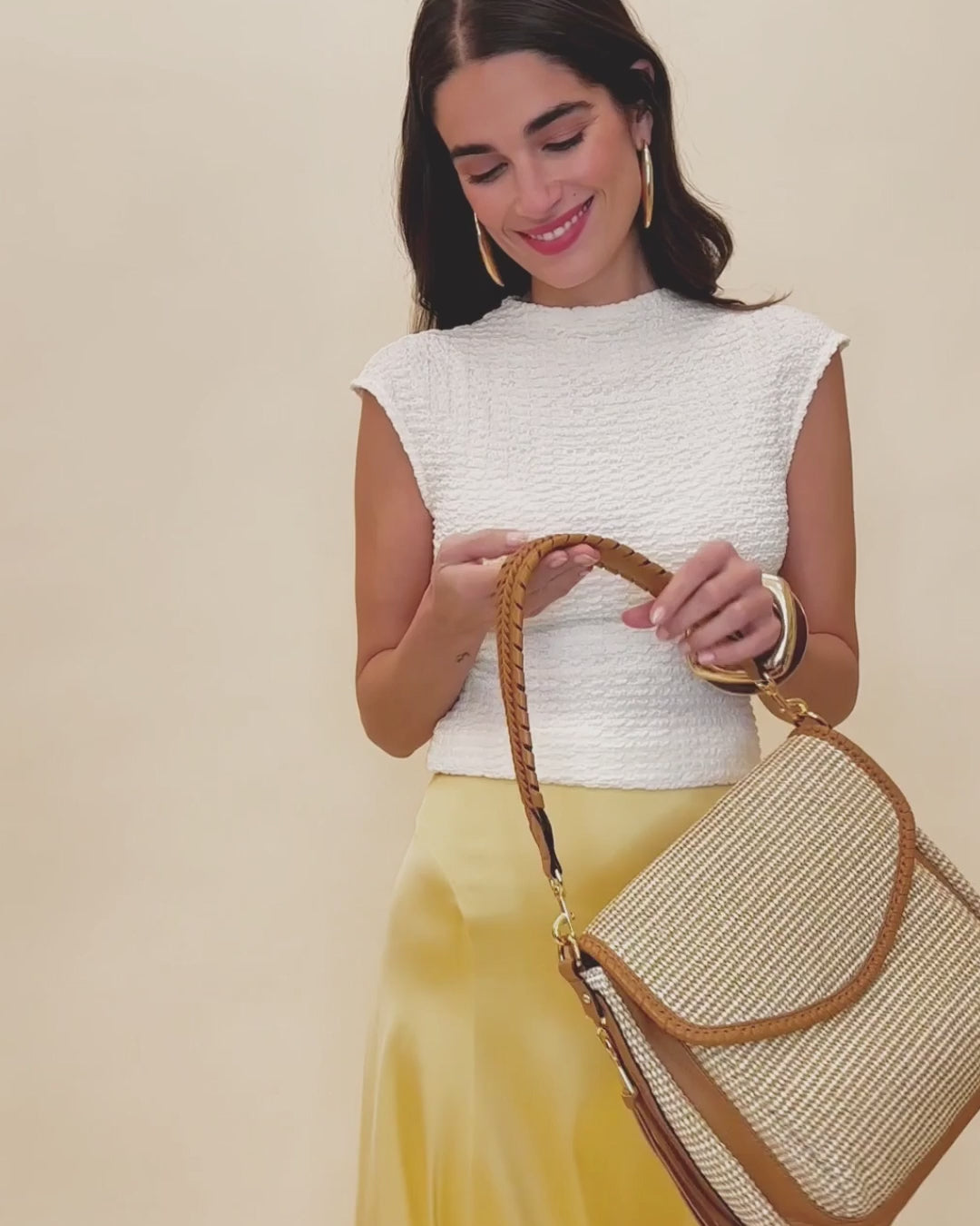 Raffia All For Love Convertible Shoulder Designer Leather Handbag