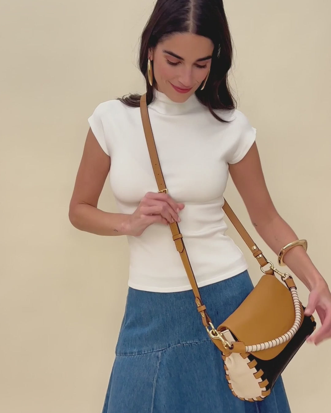 Latte Zen Convertible Crossbody Designer Leather Handbag For Women