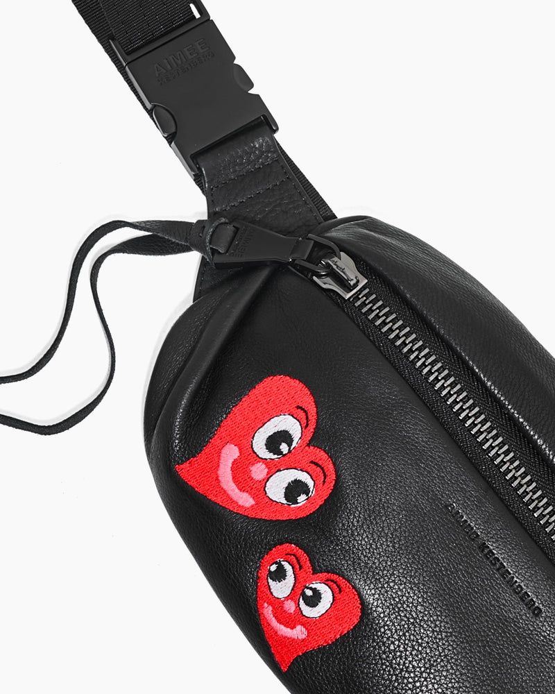 Aimee Kestenberg X ISCREAMCOLOUR black bum bag with heart detail, detail view