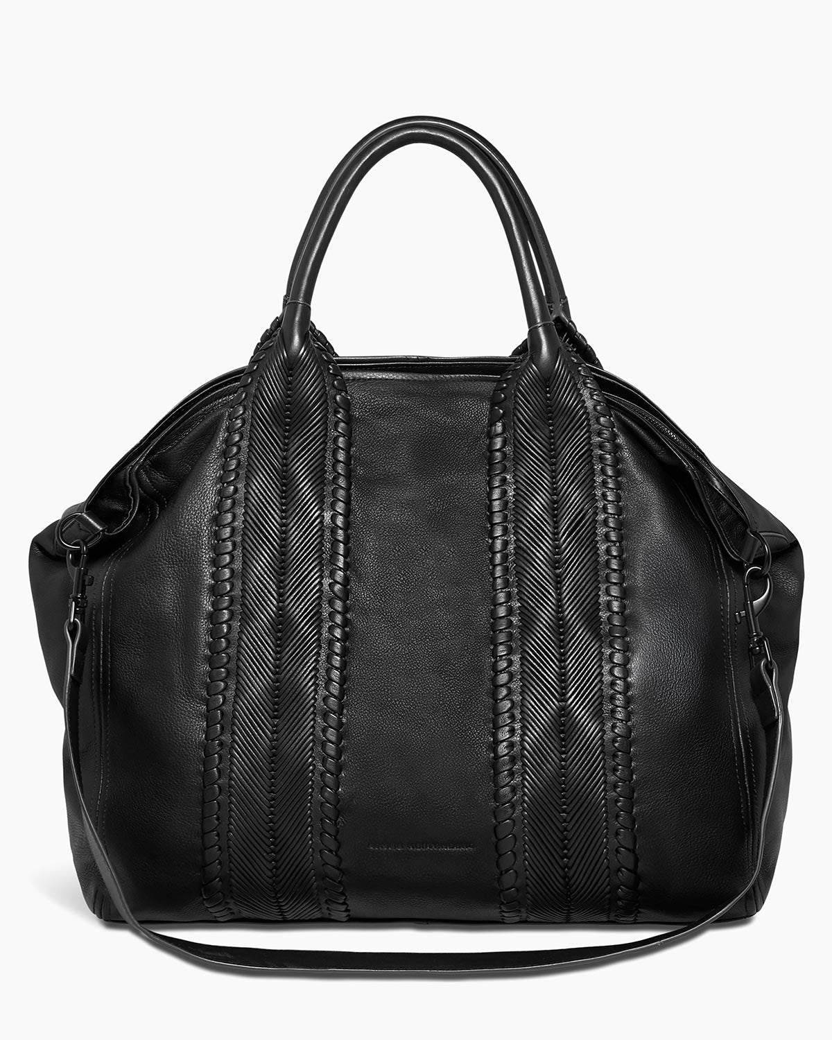 A black All For Love Convertible Zip Top Leather Tote from Aimee Kestenberg on a white background.