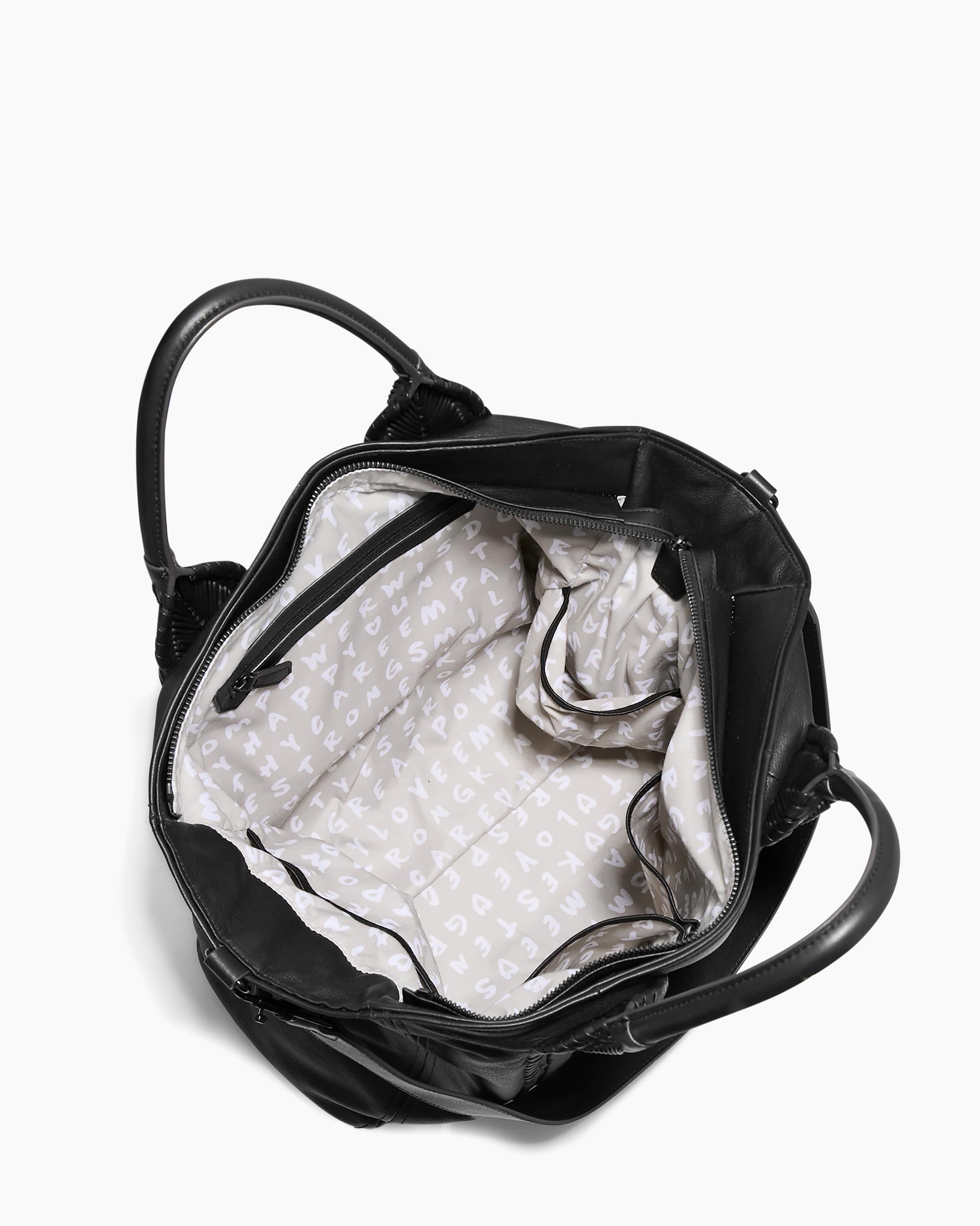 Black All For Love Convertible Zip Top Tote Designer Leather