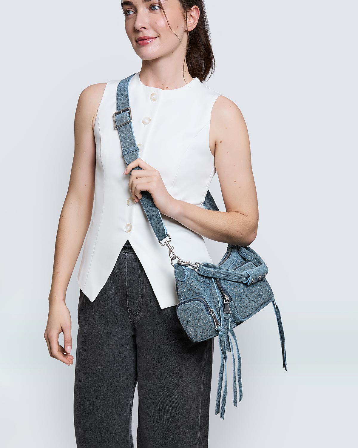 Denim Away We Go Novelty Convertible Shoulder Designer Leather