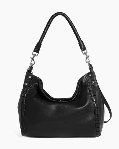 ハンドバッグ Black Leather Hobo Mini Handbag Patent Mini Silver Black Hobo Handbag - Verafied New York