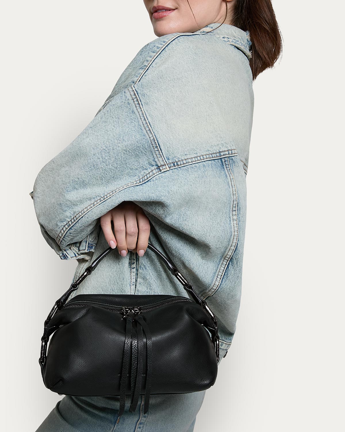 バッグ aammy Black Dumpling Convertible Handheld Designer Leather Handbag For