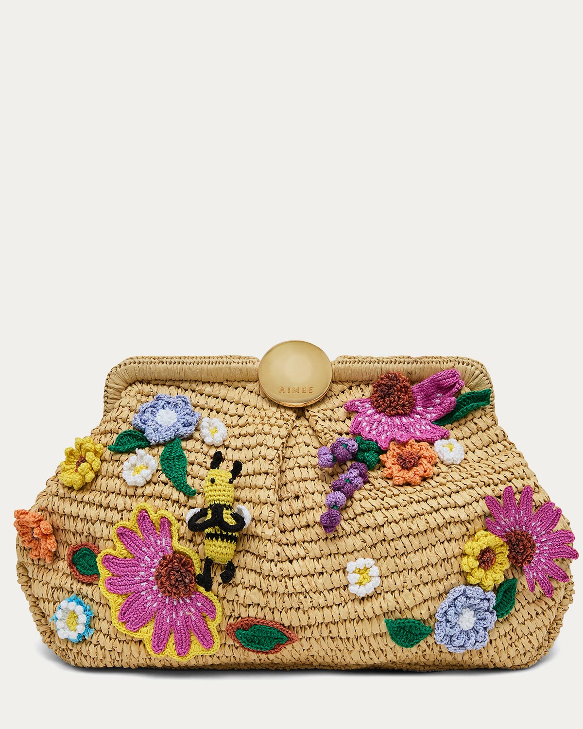 Raffia Full Circle Novelty XL Clutch Designer Leather Handbag For