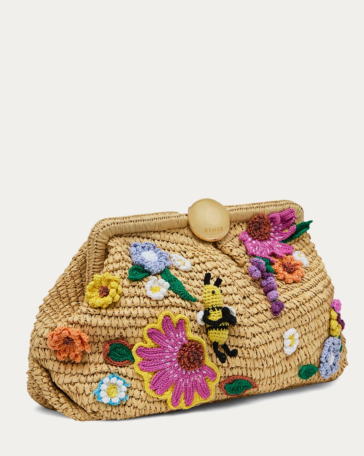 Raffia Full Circle Novelty XL Clutch Designer Leather Handbag For