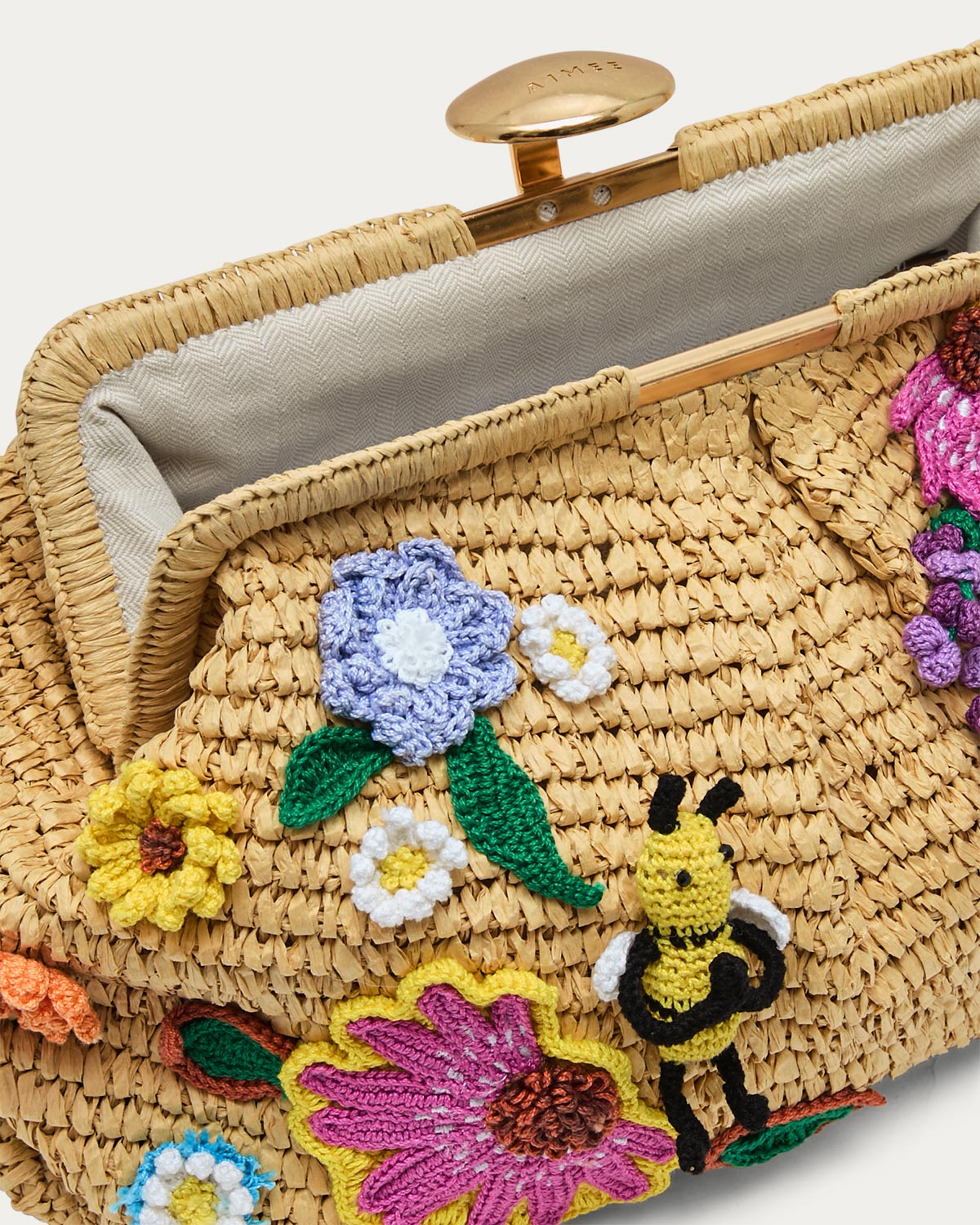 Raffia Full Circle Novelty XL Clutch Designer Leather Handbag For