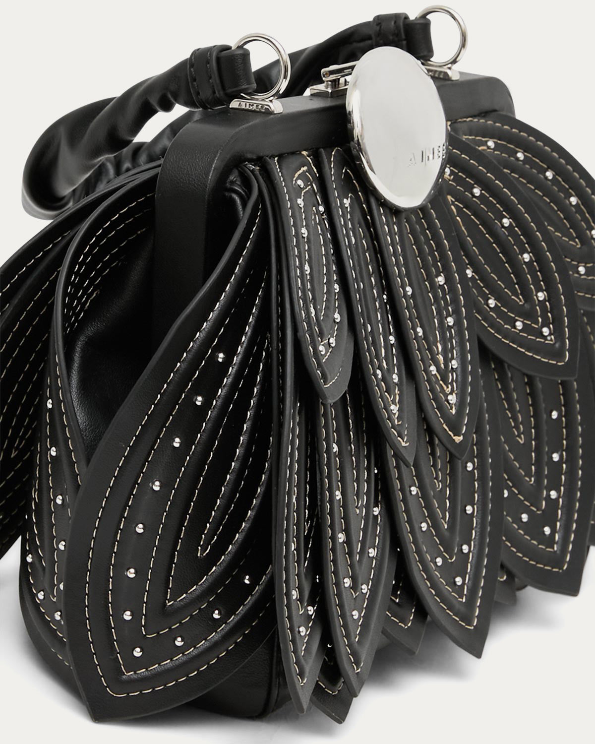 Black Petal Convertible Top Handle Designer Leather Handbag For