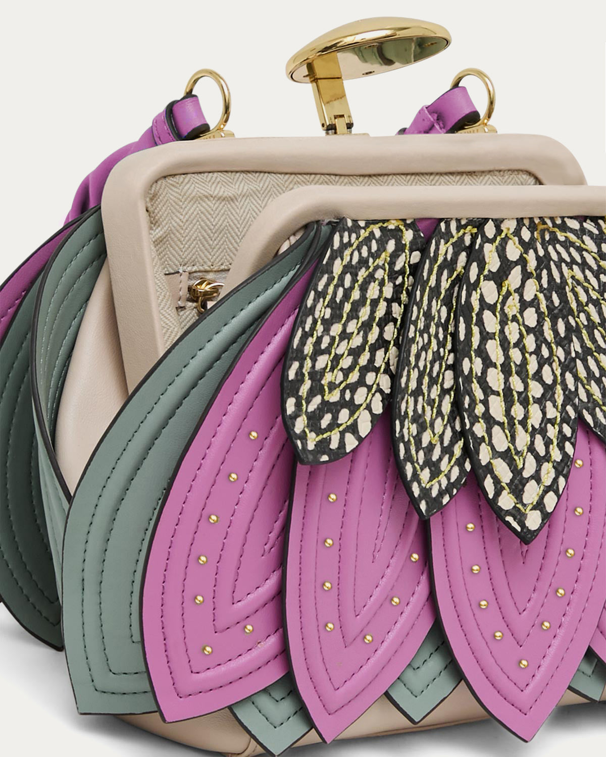 petals of spring★未使用faustine parisBAG Bloom Petal Convertible Top Handle Designer Leather Handbag For