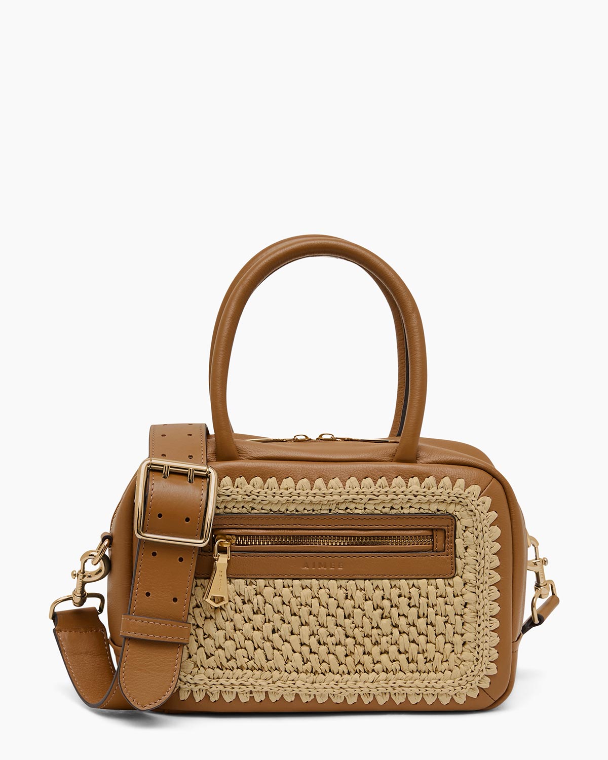 Raffia Ritual Midsize Satchel Designer Leather Handbag For Women