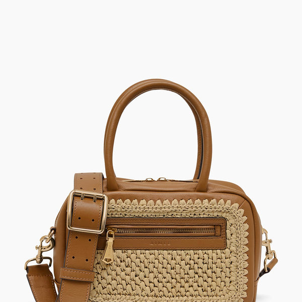 Raffia Ritual Midsize Satchel Designer Leather Handbag For Women