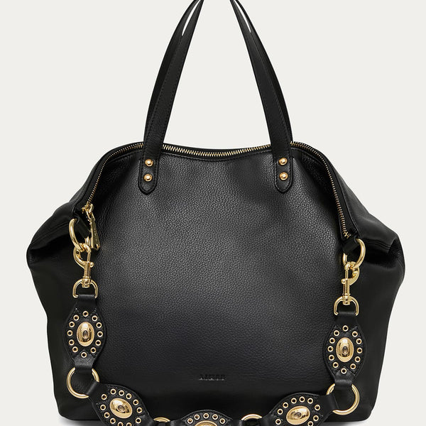 Black Roma Convertible Tote Designer Leather Handbag For Women