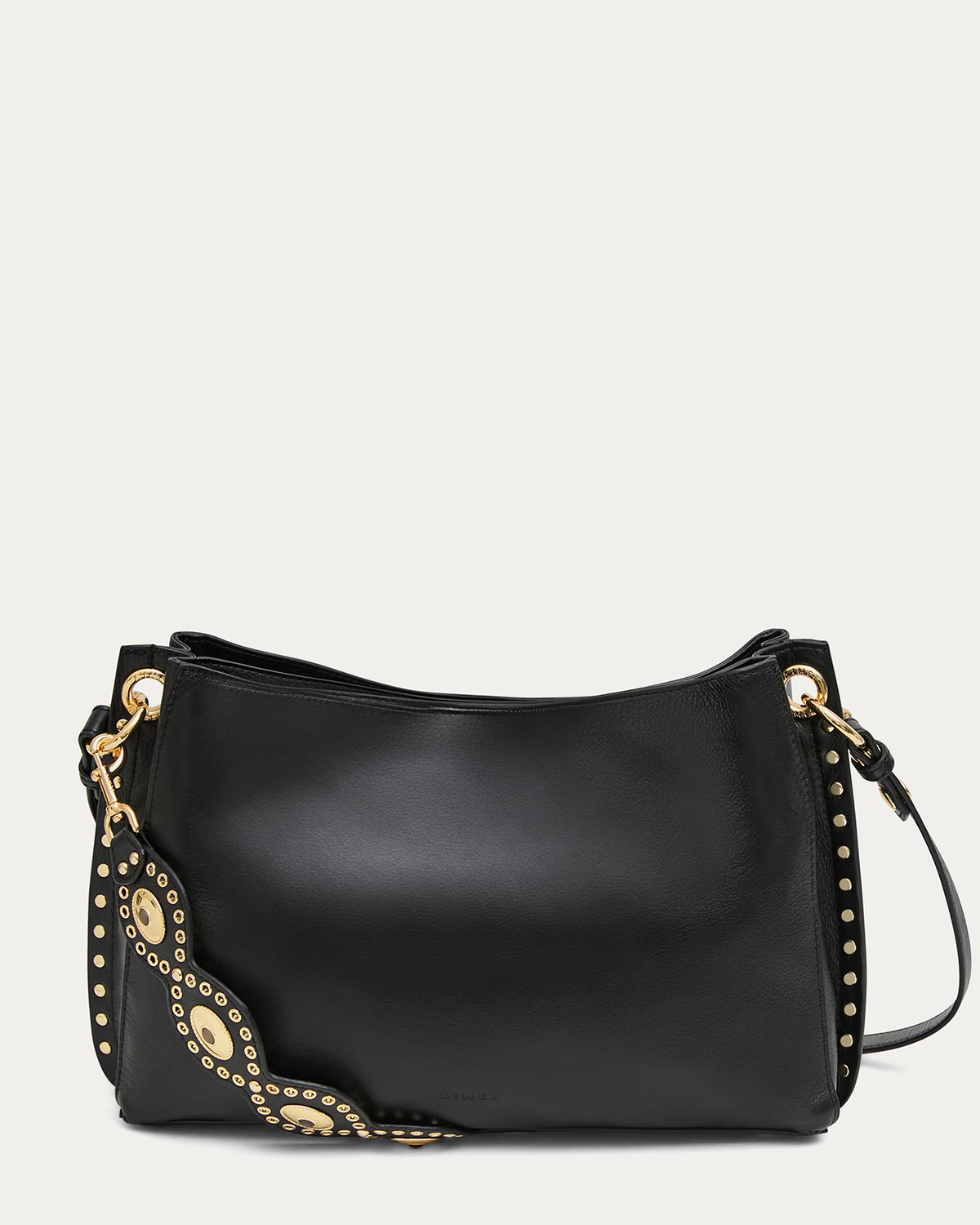Black Roma Double Entry Shoulder Designer Leather Handbag For