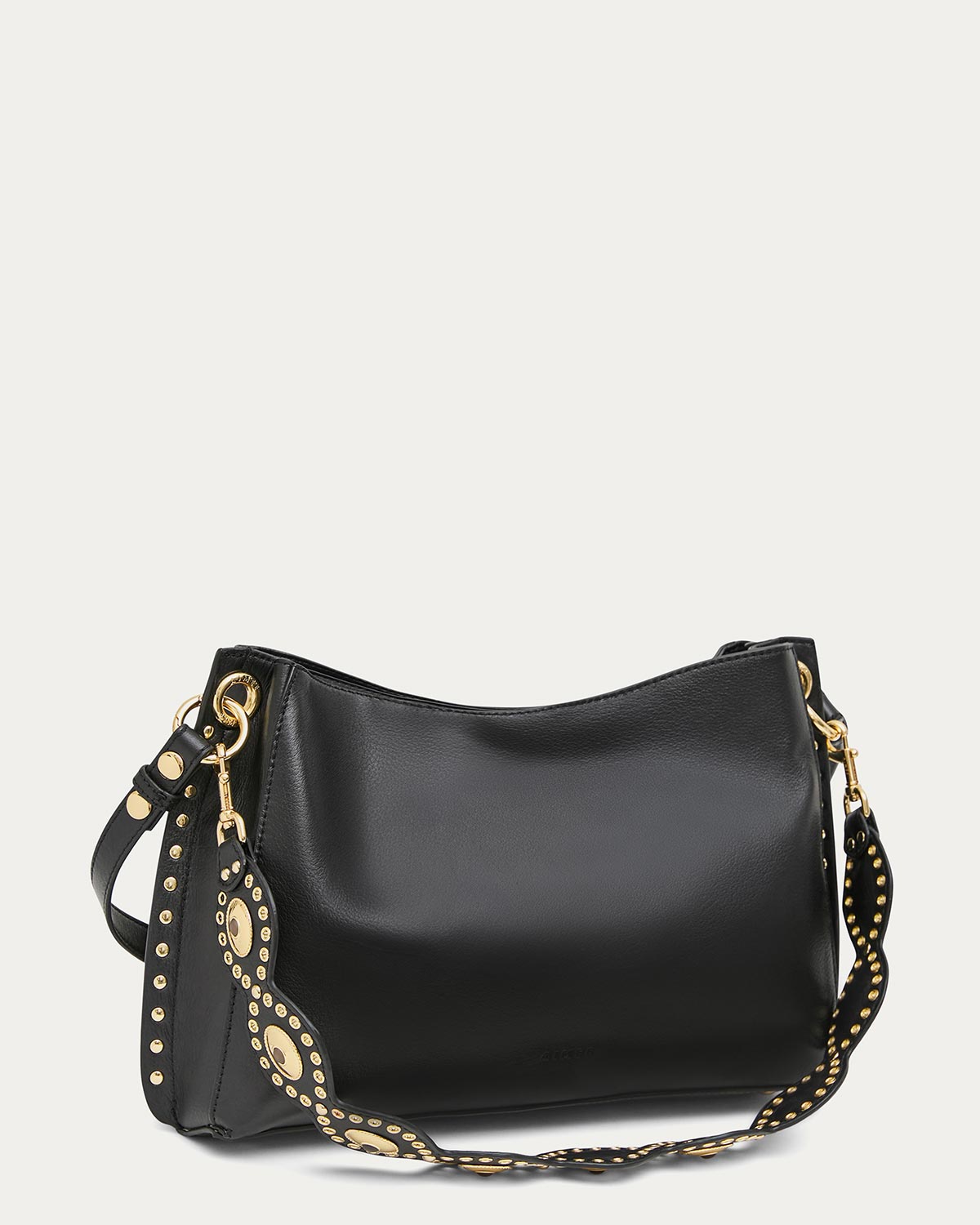 Black Roma Double Entry Shoulder Designer Leather Handbag For