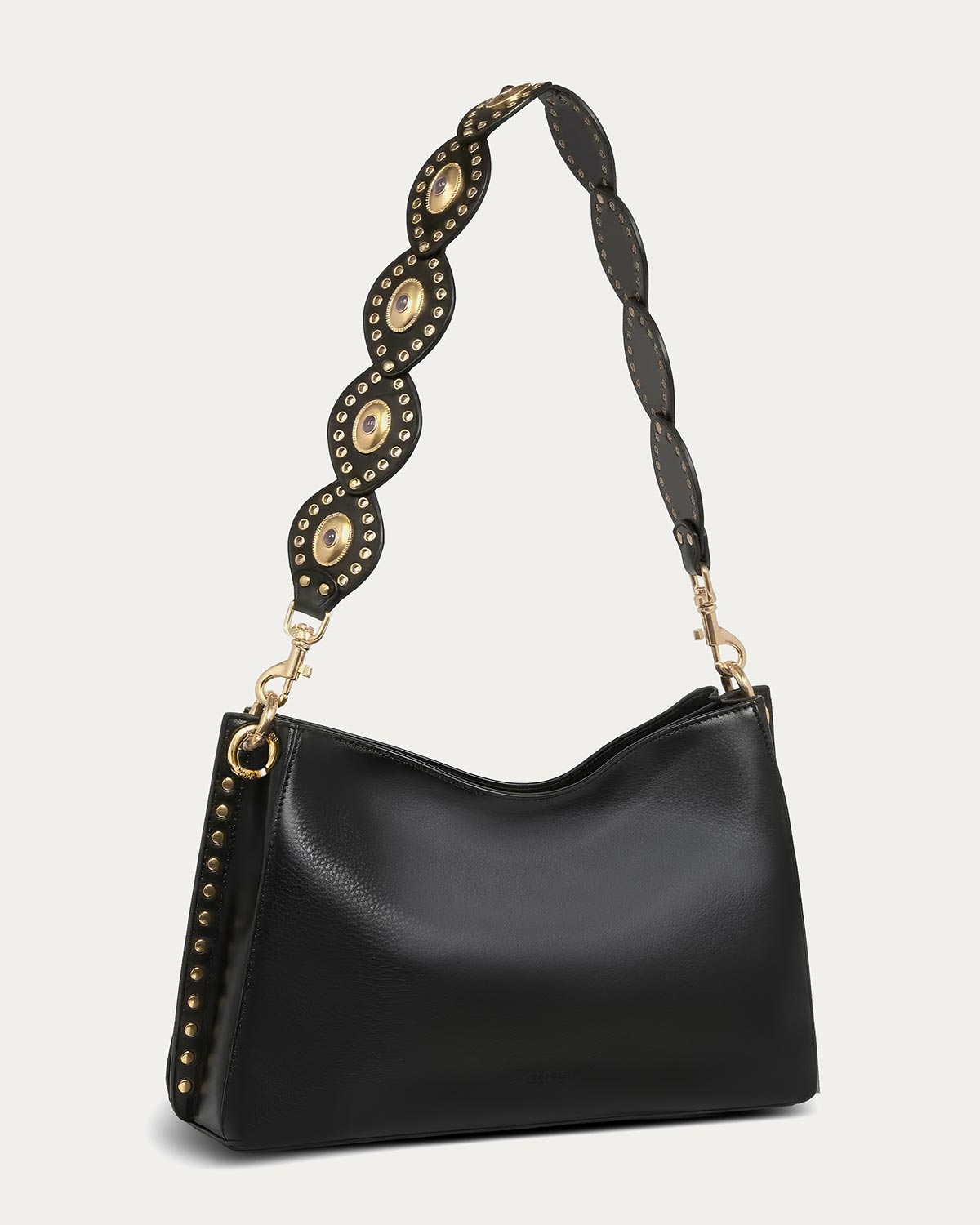 Black Roma Double Entry Shoulder Designer Leather Handbag For