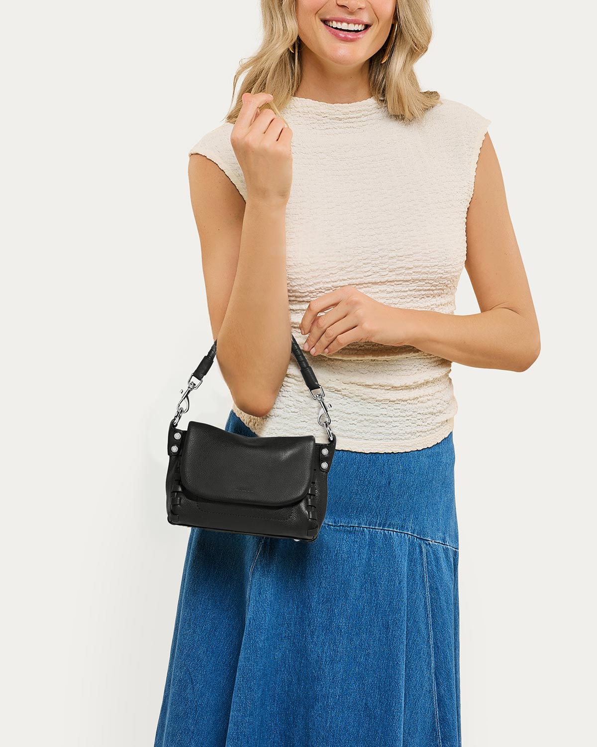 Black Zen Mini Crossbody Designer Leather Handbag For Women