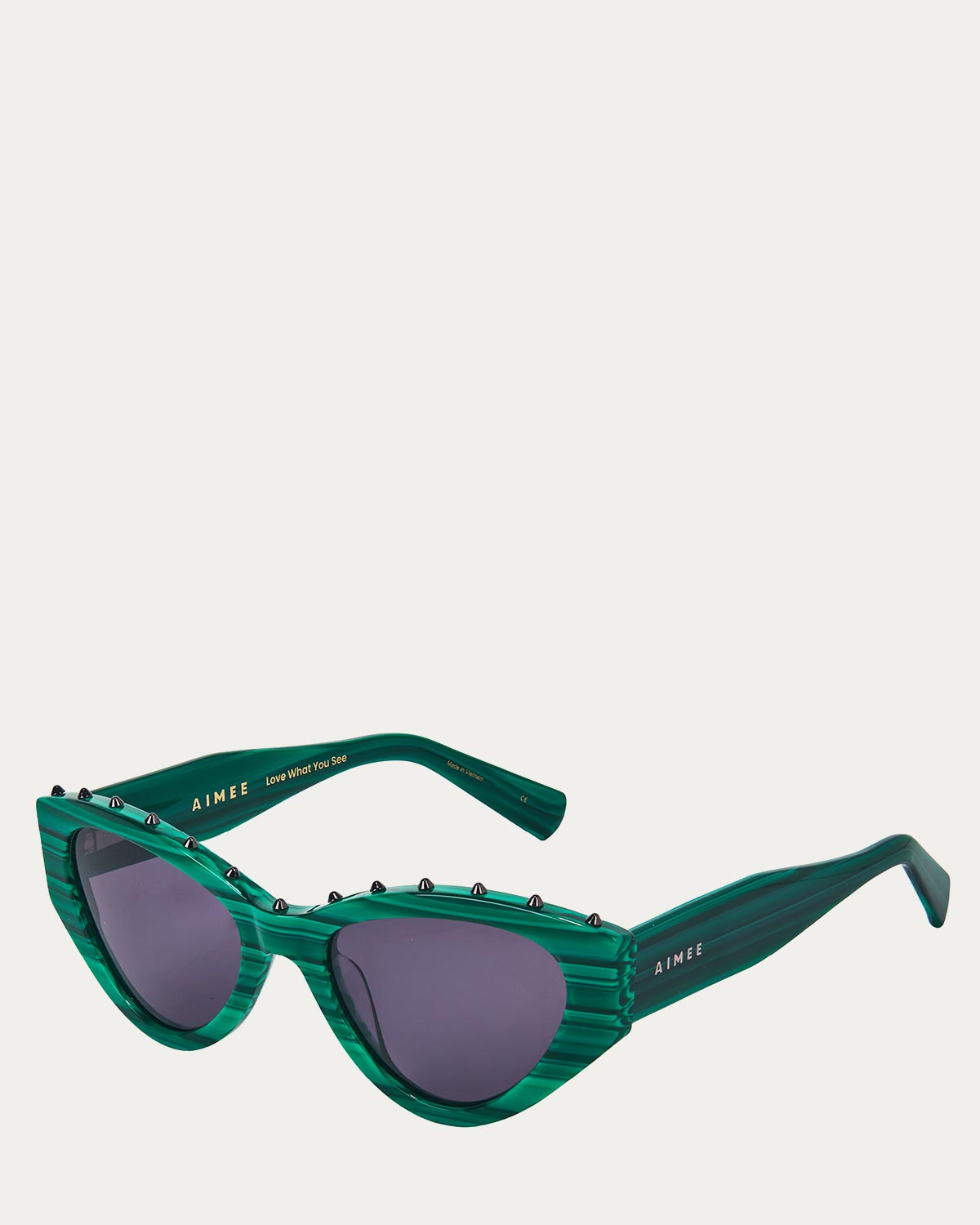 Green Stripe Stud Styler Cat Eye Sunglasses| AIMEE by Aimee